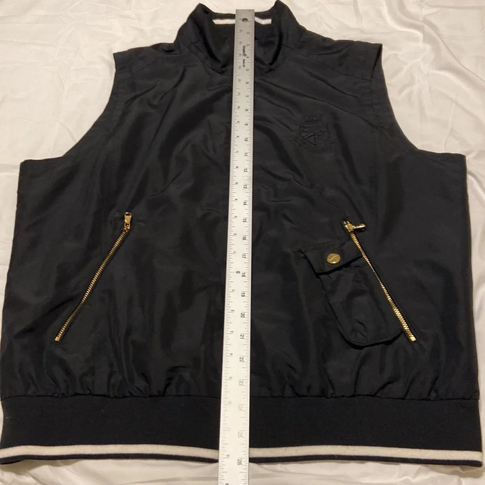 Lauren Ralph Lauren Black Utility Vest Gold Zip Logo Minimal Chic XL Lightweight - Picture 10 of 15